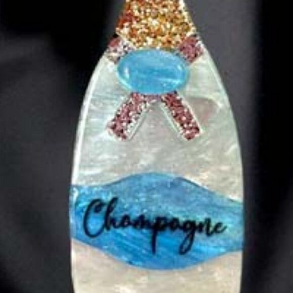 Champagne Bottle Blue Glittered Acetate Dangle Earrings - Picture 3 of 7